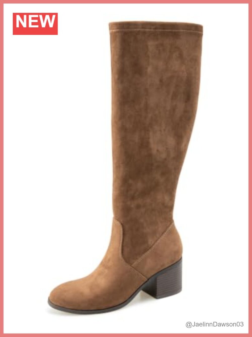 Knee High Faux Suede Boots Block Heel 3/4 Zip Closure Tall Shaft